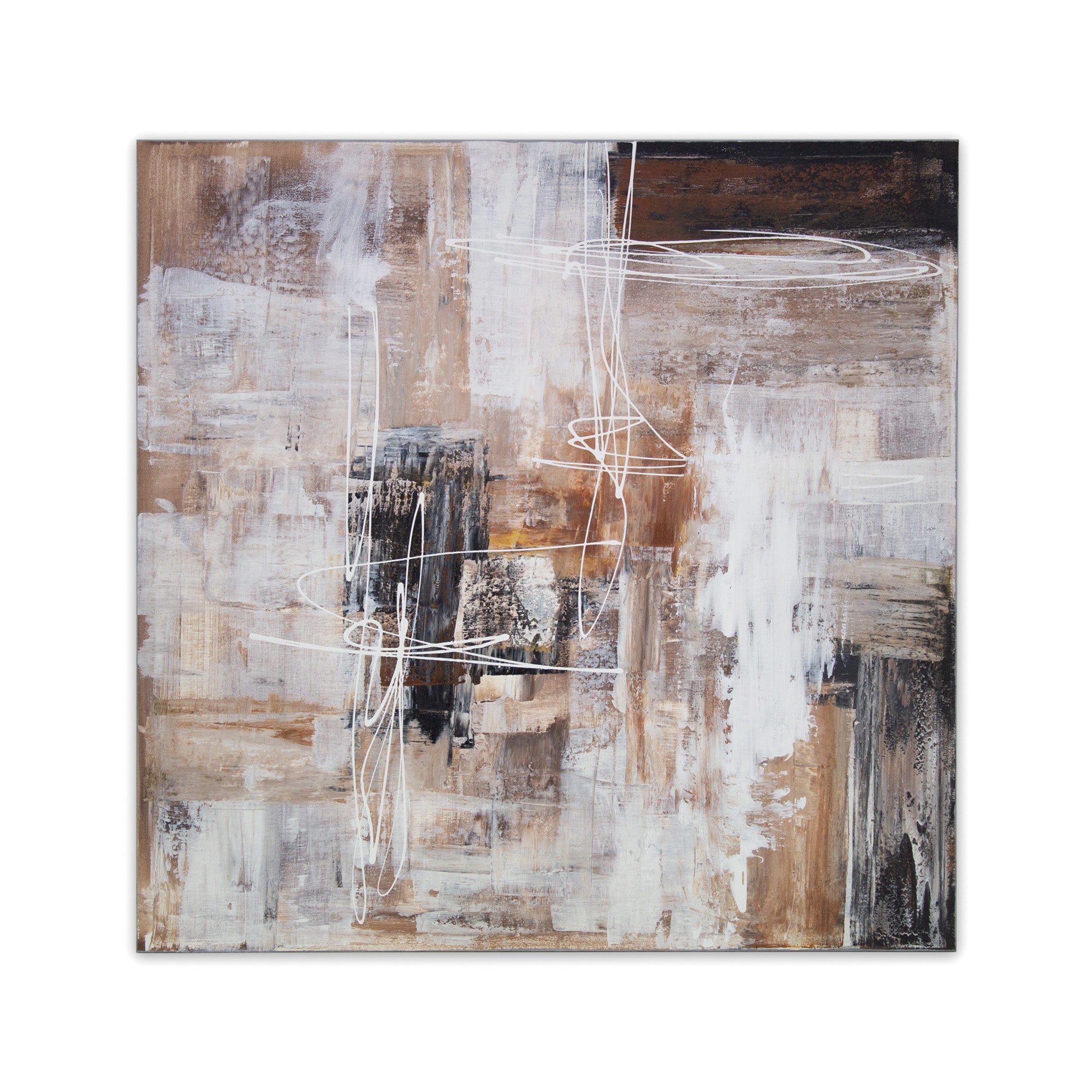 Cuadro abstracto moderno pintado a mano con líneas en blanco