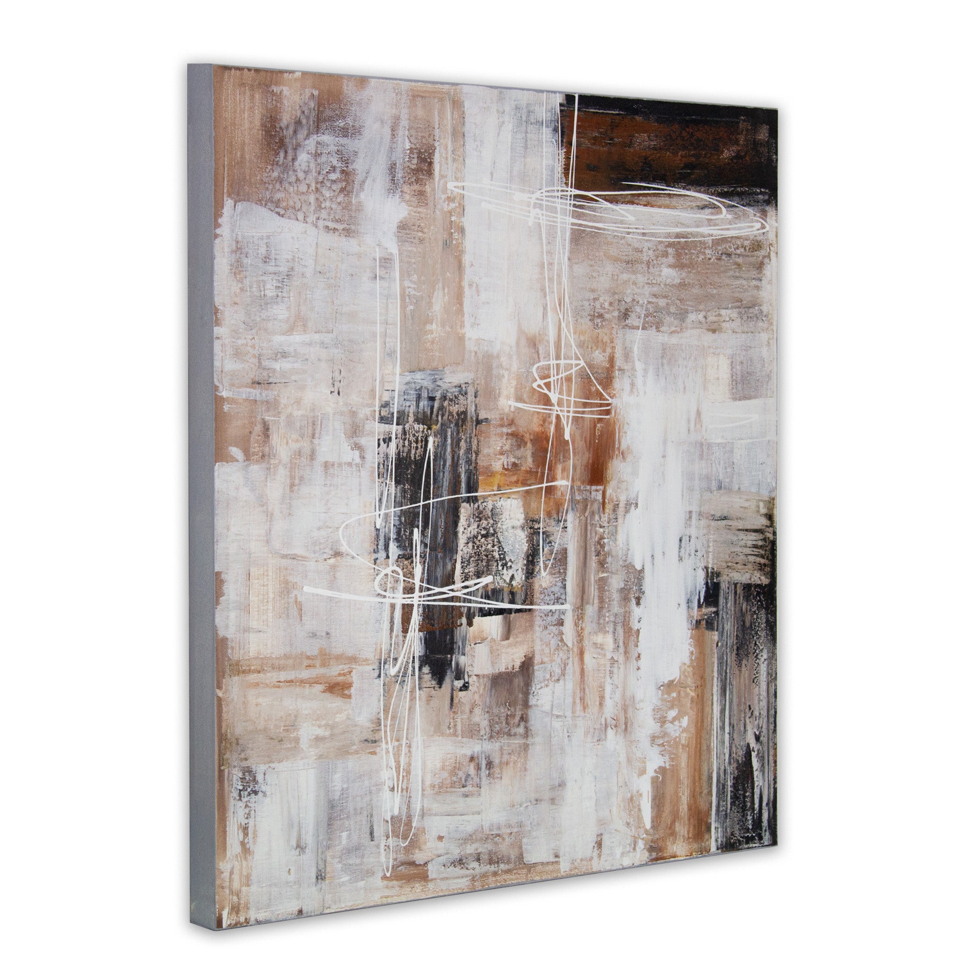 Cuadro abstracto moderno pintado a mano con líneas en blanco