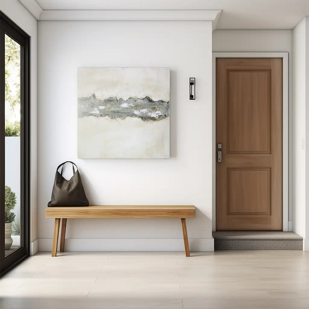 Cuadro con relieve pintado a mano en tonos beige y grafito