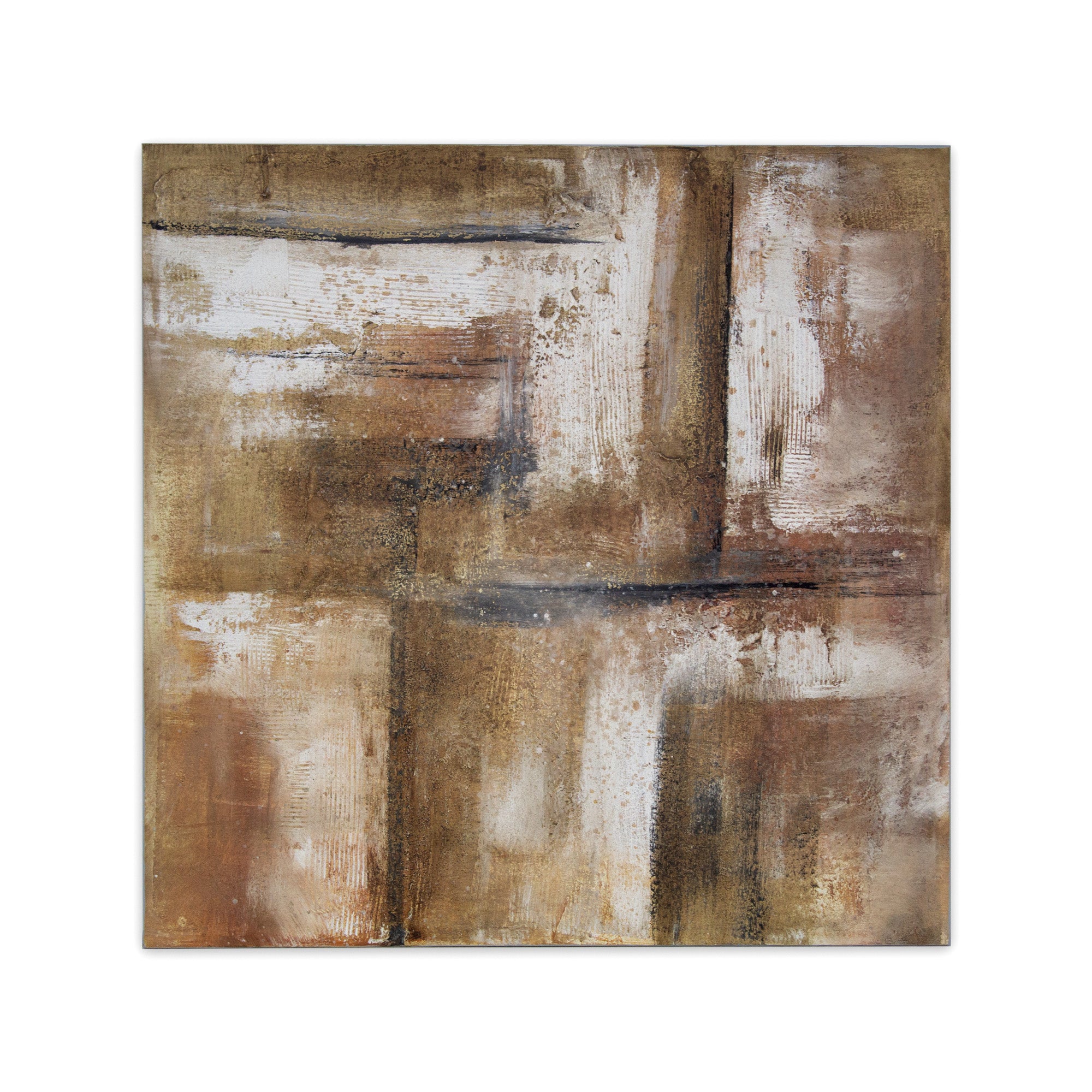 Cuadro pintado a mano en tonos tierra con textura envejecida