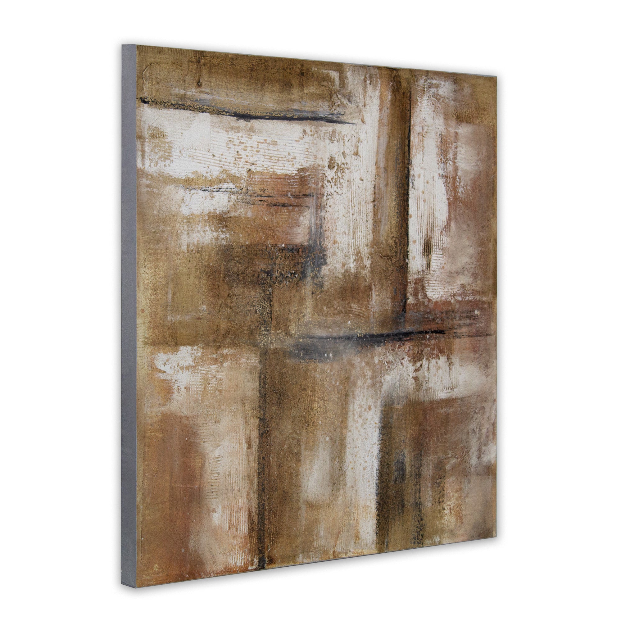 Cuadro pintado a mano en tonos tierra con textura envejecida
