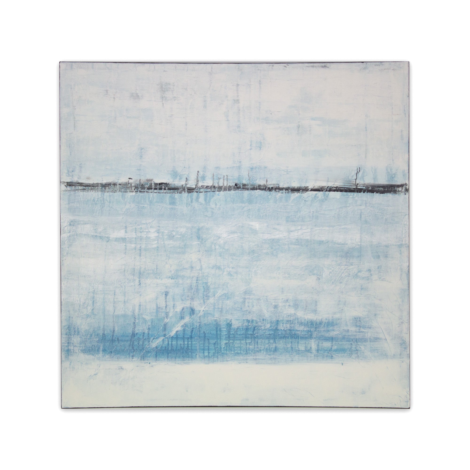 Cuadro pintado a mano original en tonos azul niebla y blanco