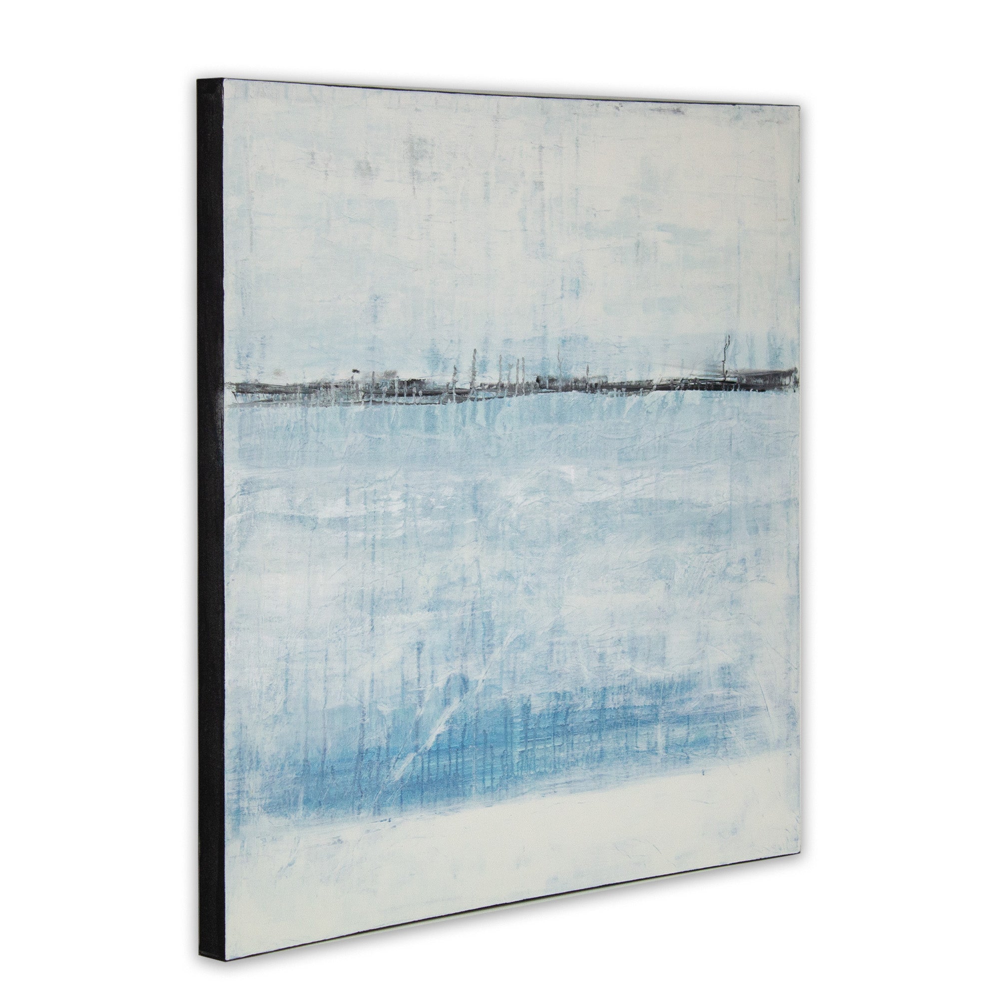 Cuadro pintado a mano original en tonos azul niebla y blanco