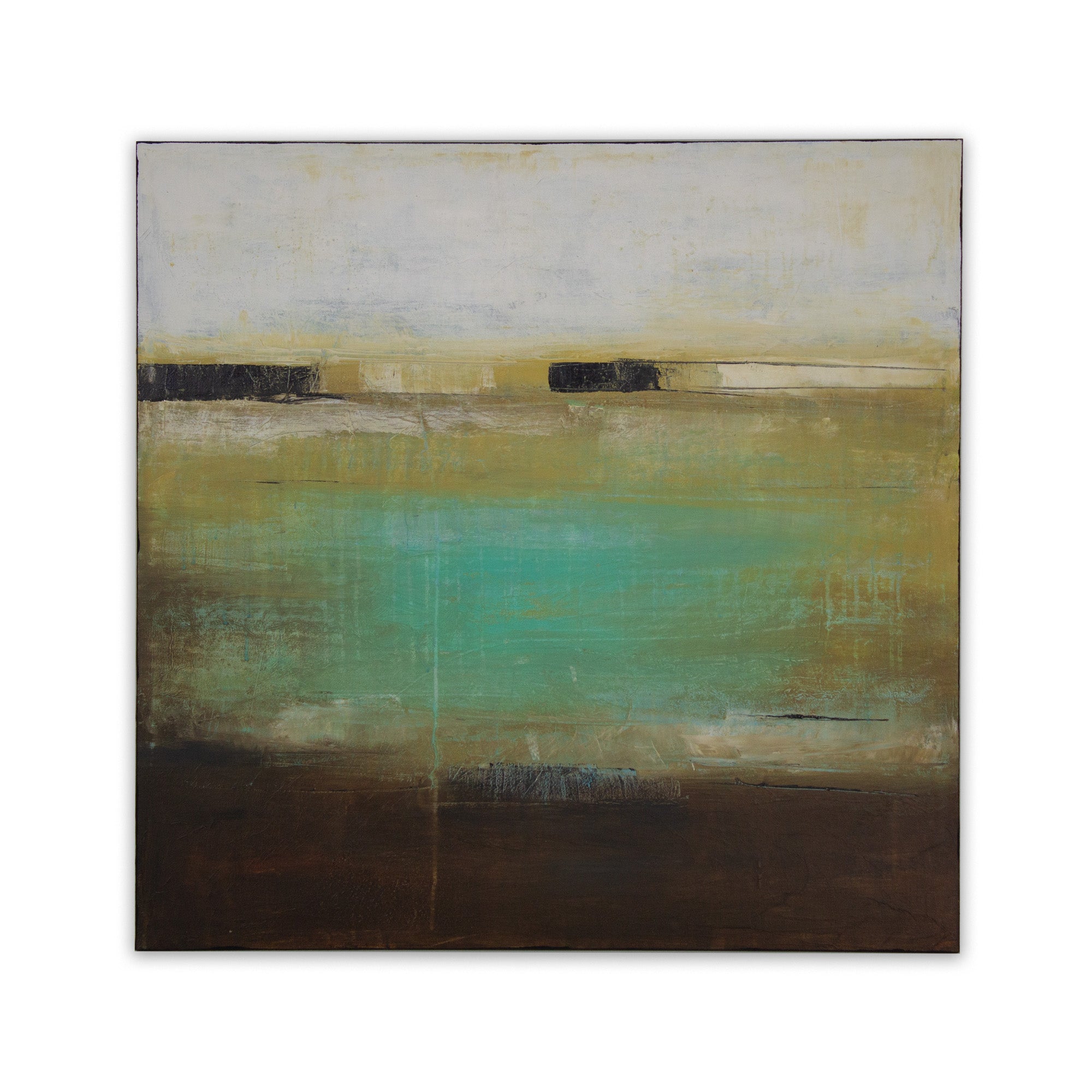 Cuadro pintado a mano en tonos aguamarina y ocres difuminados