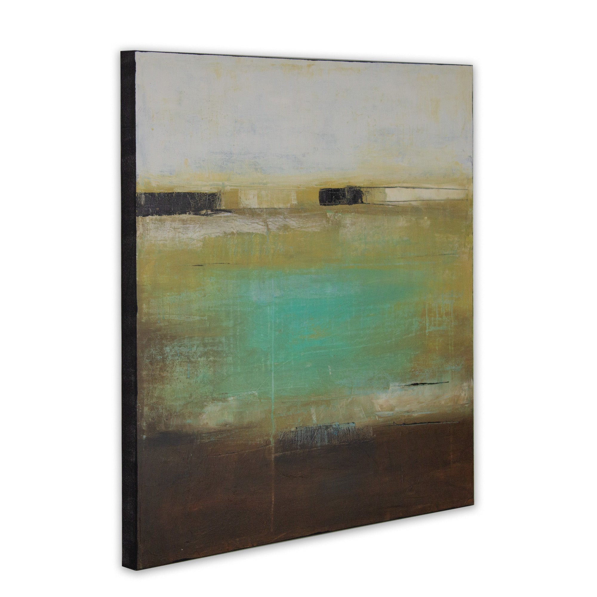 Cuadro pintado a mano en tonos aguamarina y ocres difuminados