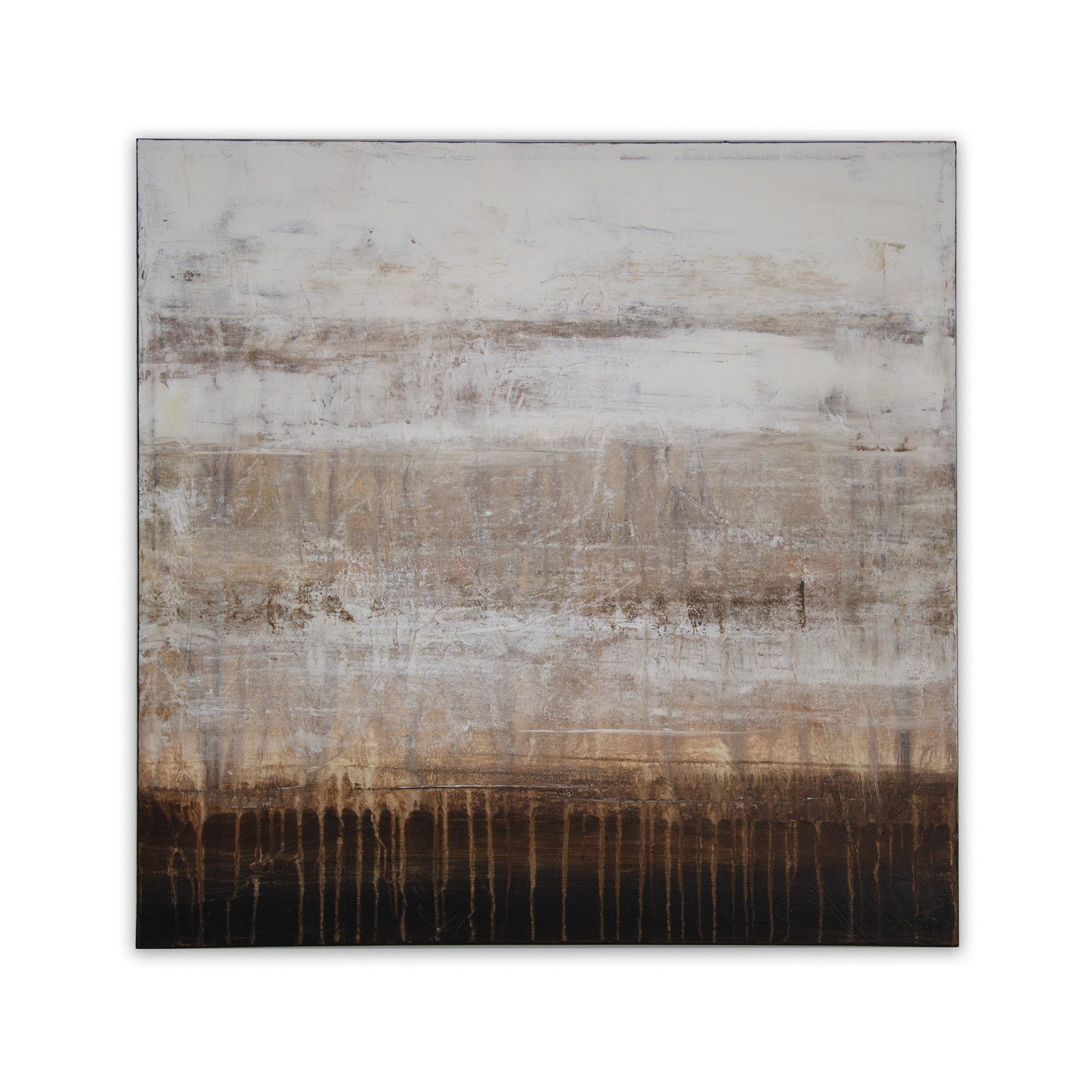 Cuadro de pintura abstracta en tonos tierra y blanco texturizado