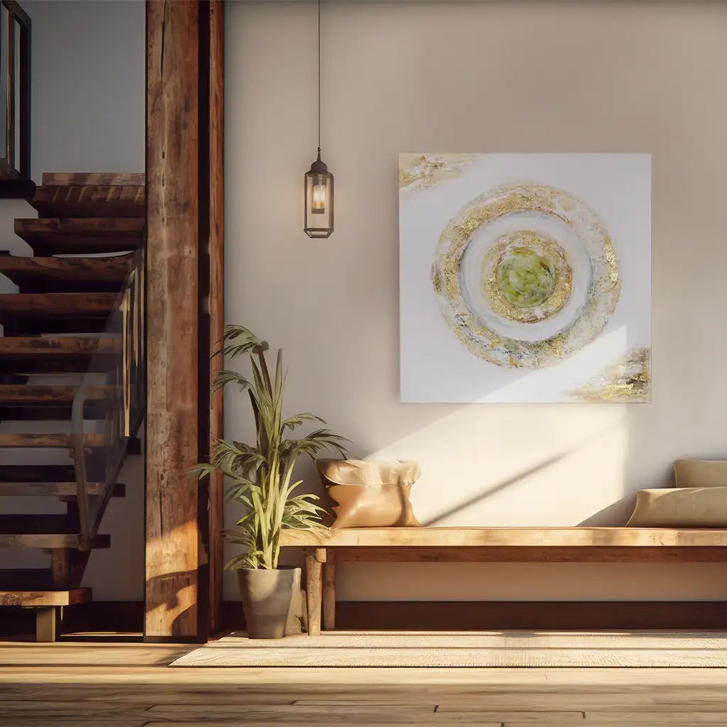 Cuadro con relieve pintado a mano en tonos dorados y tierra