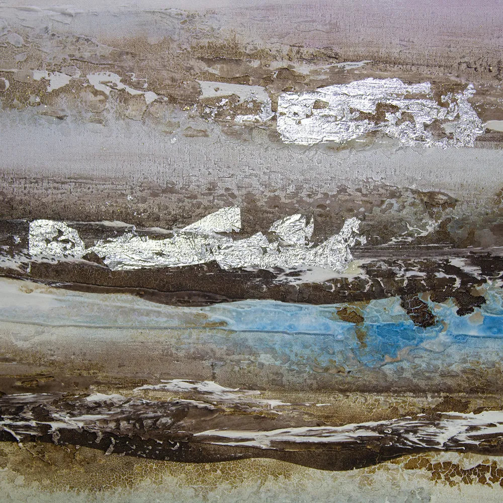 Pintura abstracta acrílica en tonos malva y plata