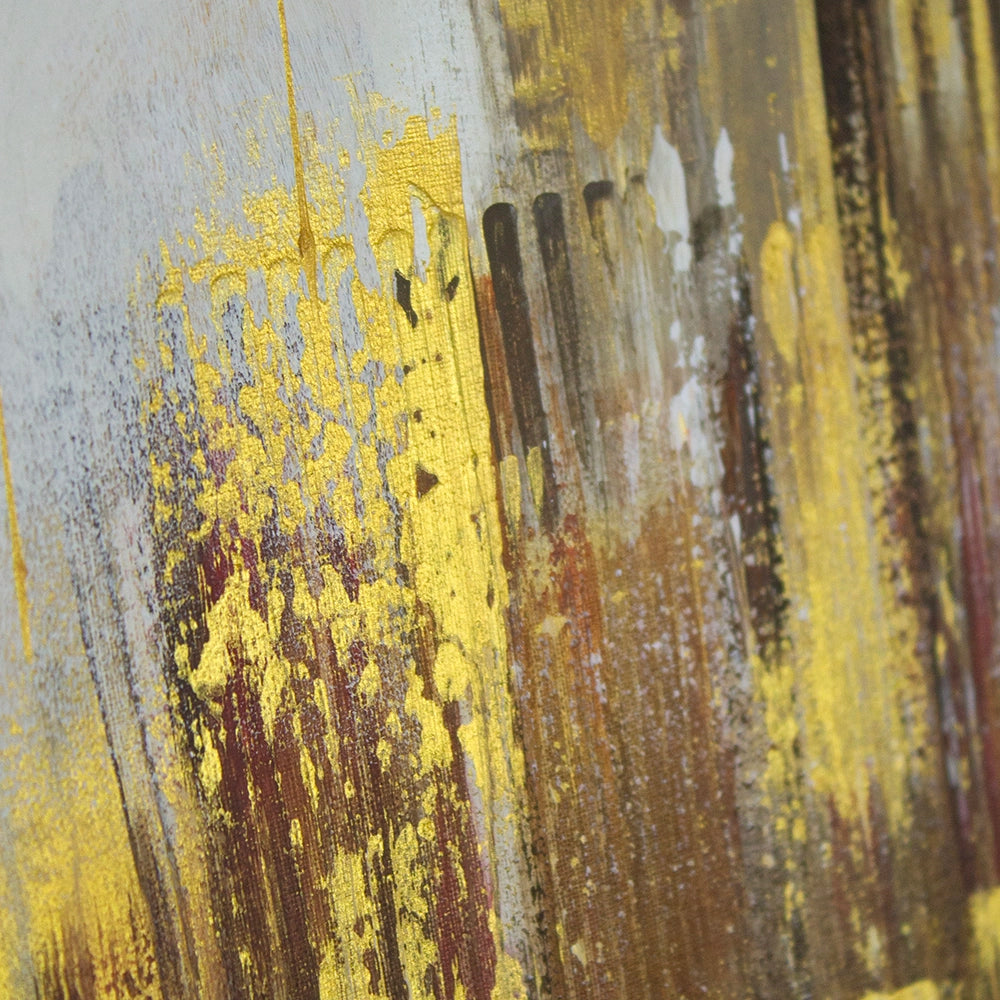 Cuadro de ciudad nocturna en tonos dorados