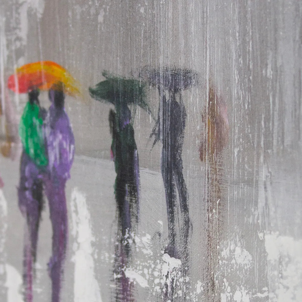 Cuadro acrílico moderno pintado a mano con figuras urbanas