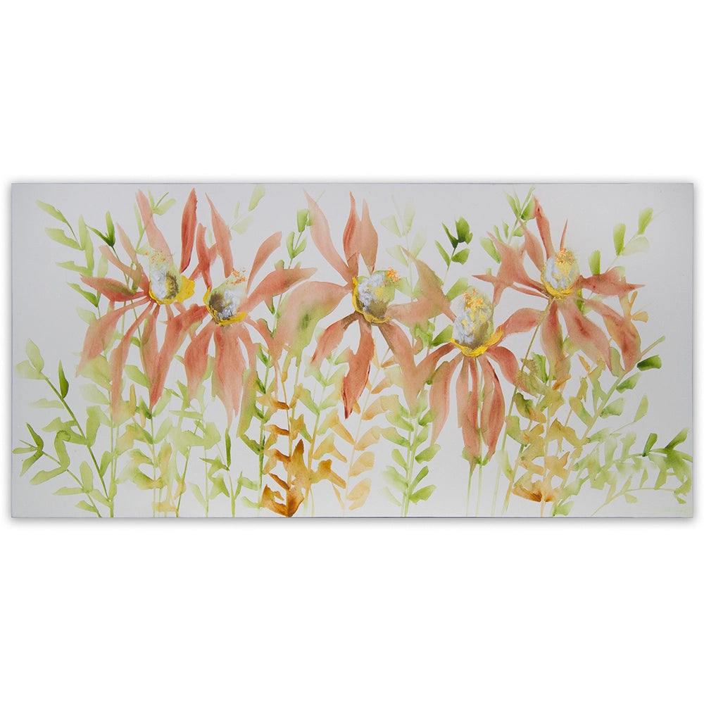 Cuadro botánico pintado a mano con flores coral