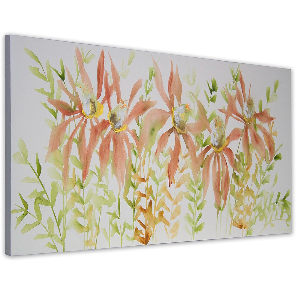 Cuadro botánico pintado a mano con flores coral