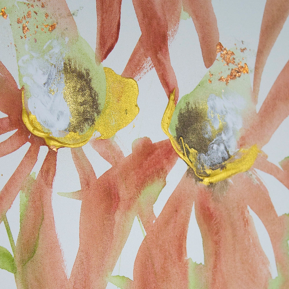 Cuadro botánico pintado a mano con flores coral