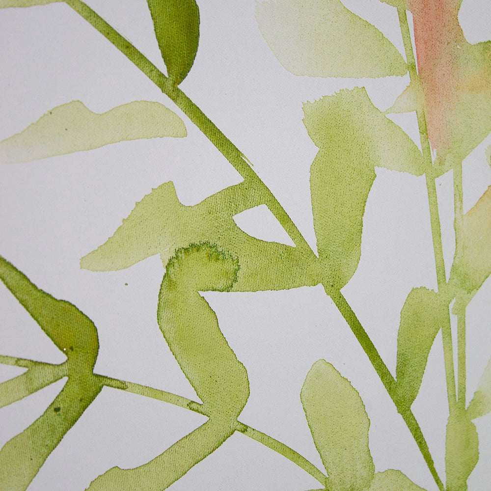 Cuadro botánico pintado a mano con flores coral