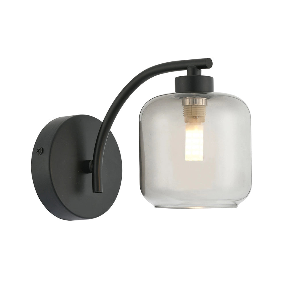 Aplique de pared en negro y cristal fumé