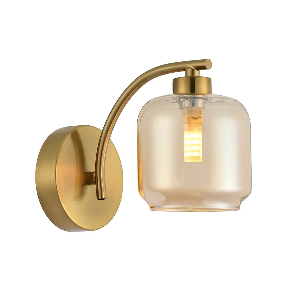 Aplique de pared interior en latón cepillado y cristal ámbar - DekoArte