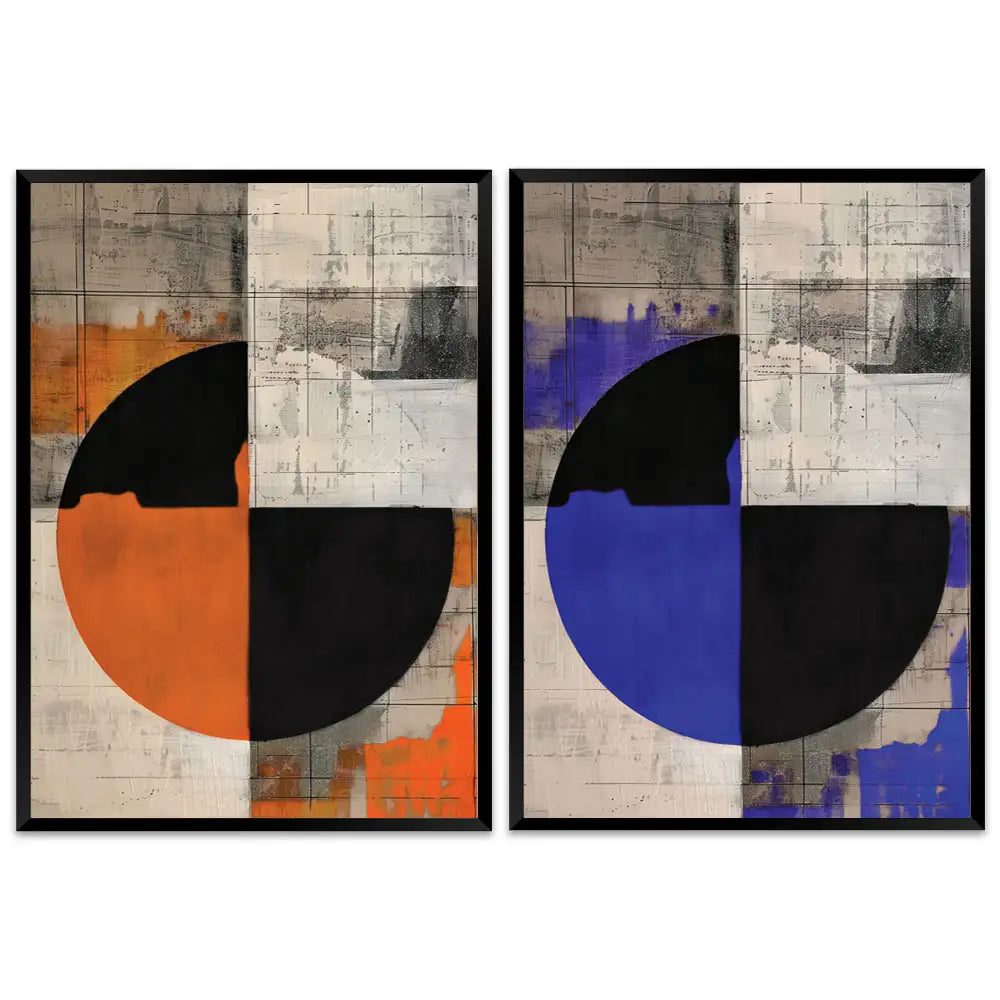 Conjunto decorativo con círculos en naranja y azul intenso