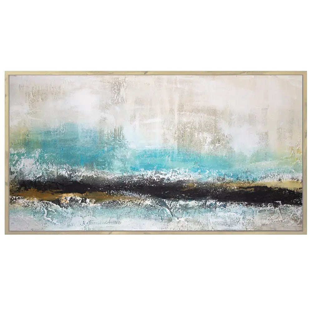 Cuadro abstracto acrílico en tonos turquesa y negro - DekoArte