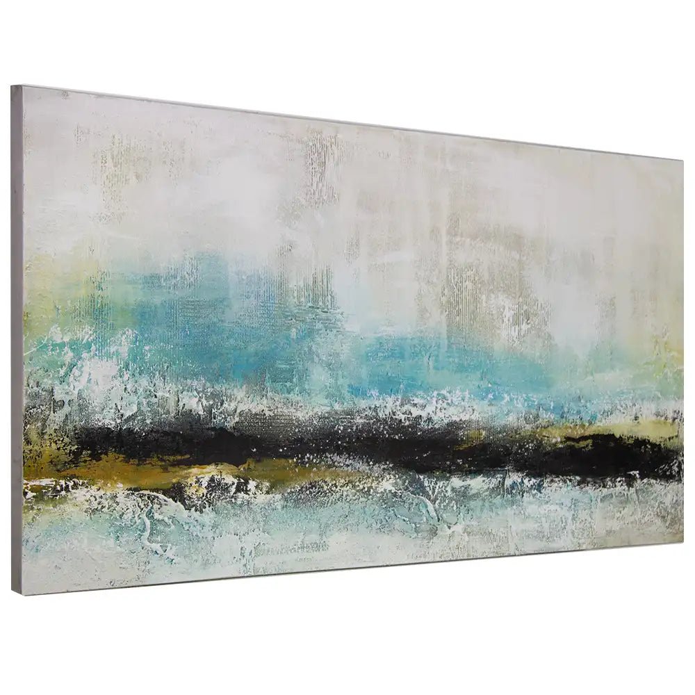 Cuadro abstracto acrílico en tonos turquesa y negro - DekoArte