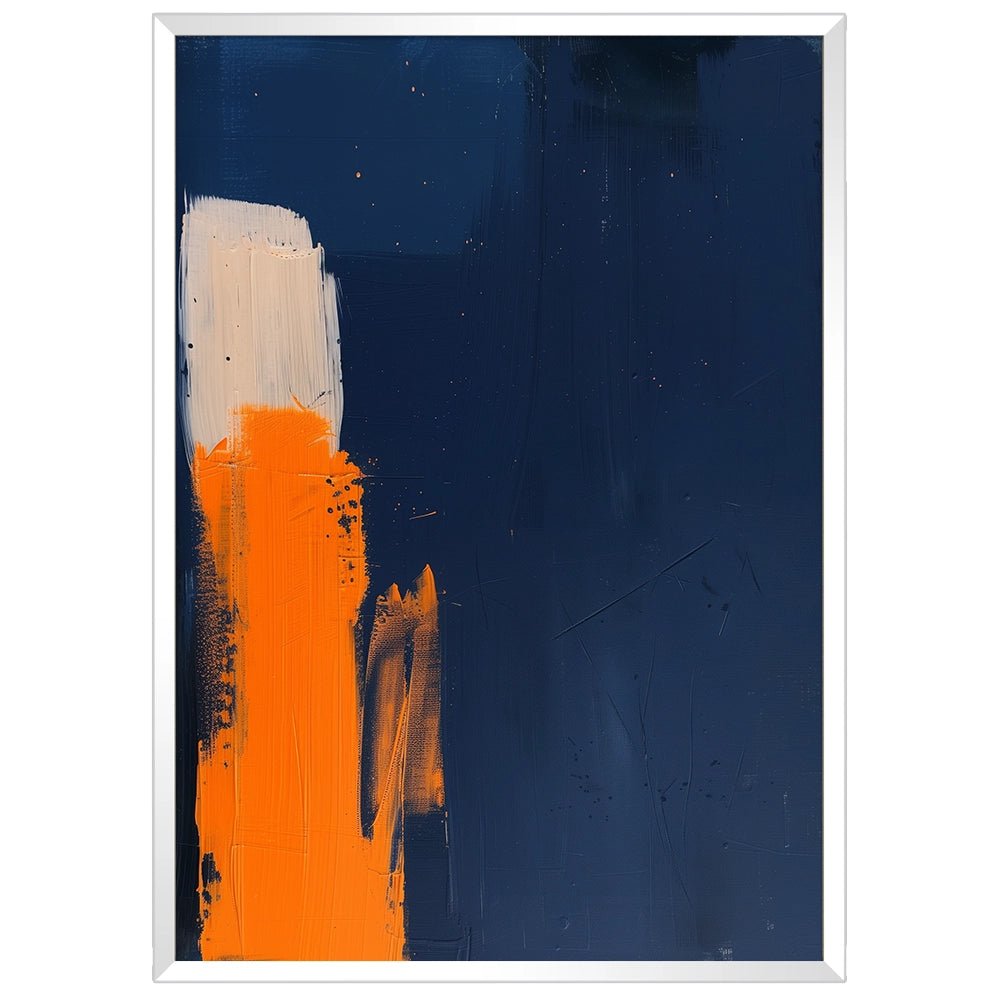 Cuadro abstracto azul con gesto vertical y contraste cromático - DekoArte