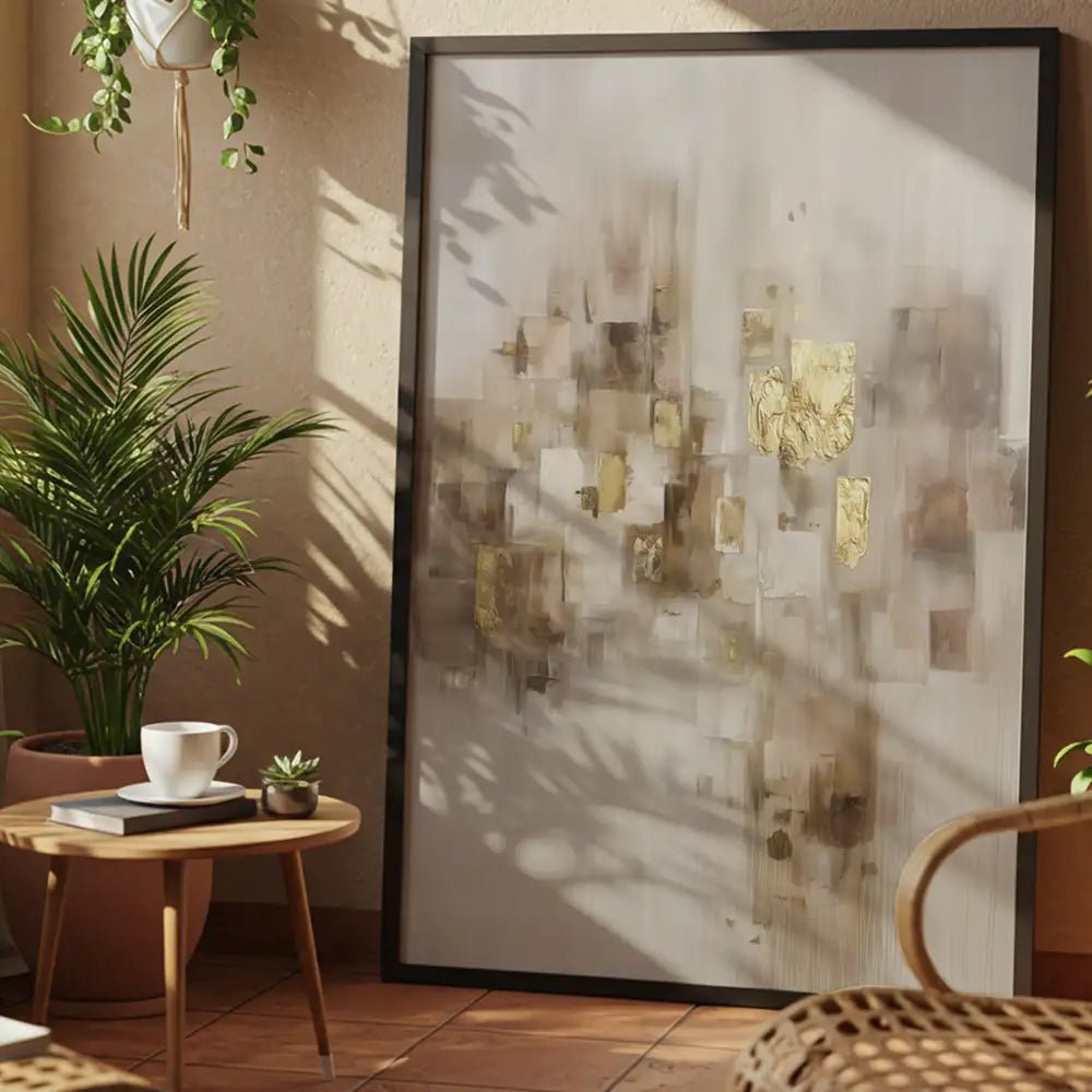 Cuadro abstracto con dorado y tonos neutros | Detalle y sutileza - DekoArte