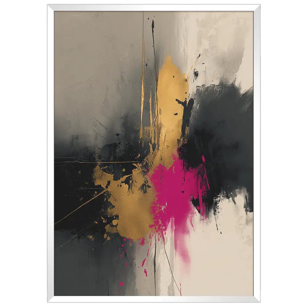 Cuadro abstracto con impacto en dorado y magenta - DekoArte
