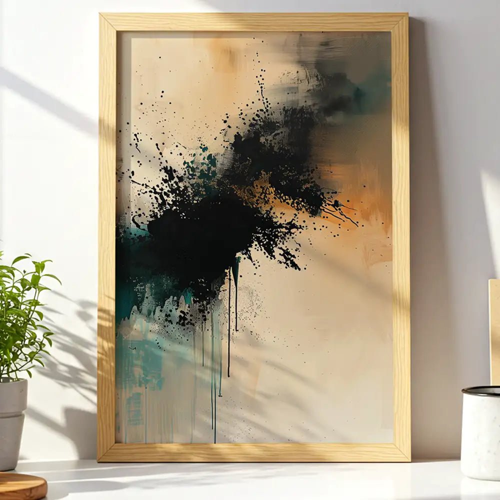 Cuadro abstracto con trazo negro y acentos cálidos | Fuerza expresiva - DekoArte