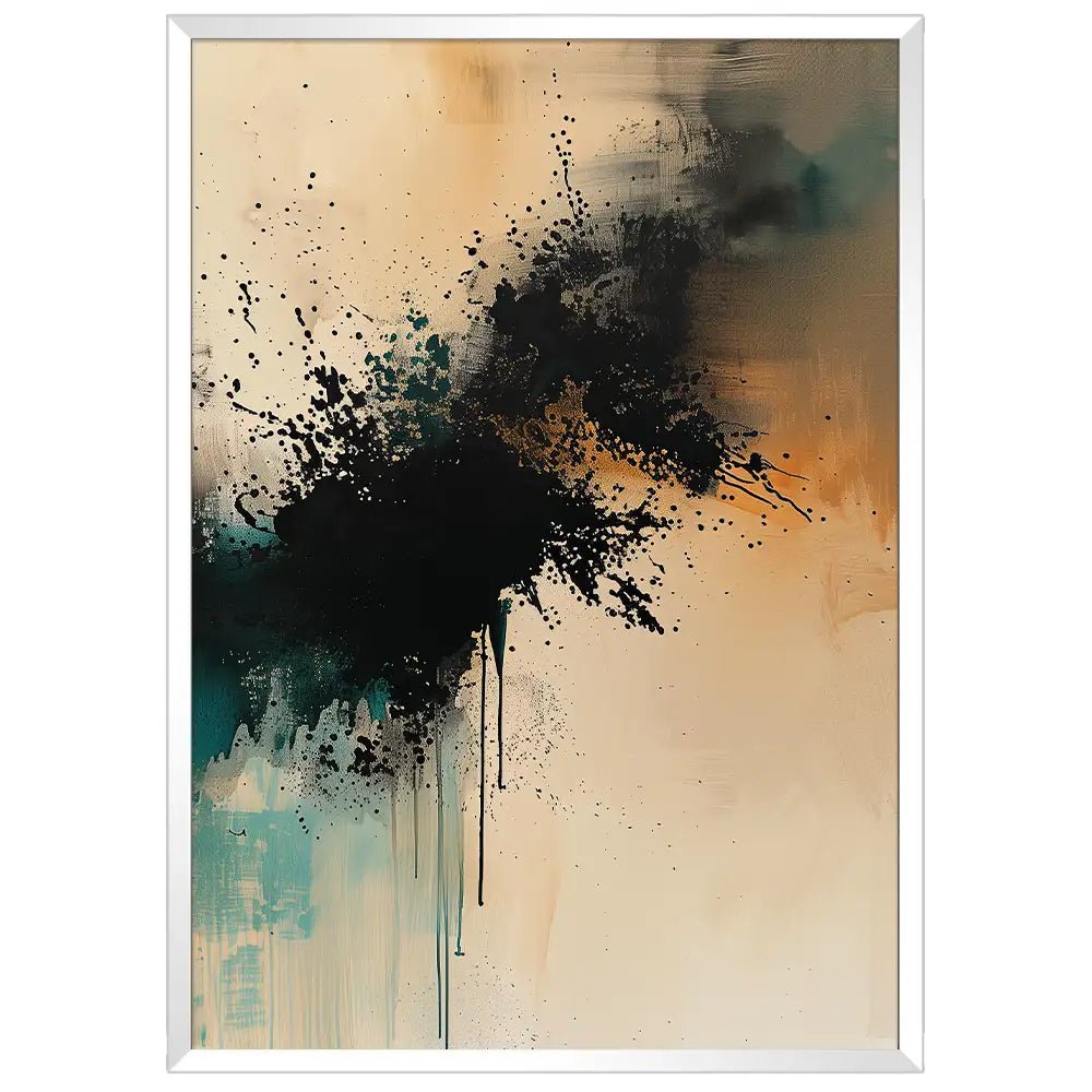 Cuadro abstracto con trazo negro y acentos cálidos | Fuerza expresiva - DekoArte