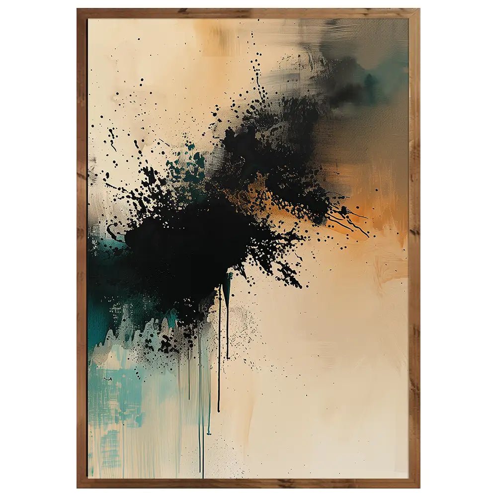 Cuadro abstracto con trazo negro y acentos cálidos | Fuerza expresiva - DekoArte