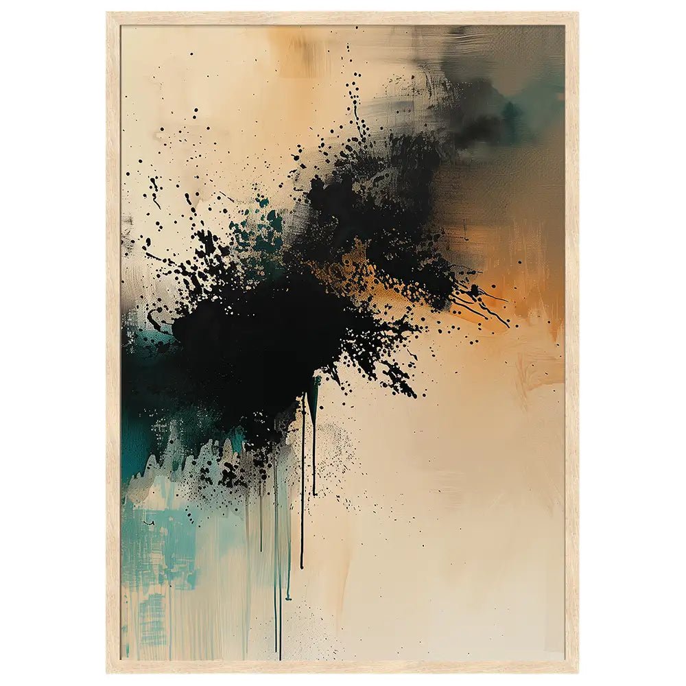 Cuadro abstracto con trazo negro y acentos cálidos | Fuerza expresiva - DekoArte