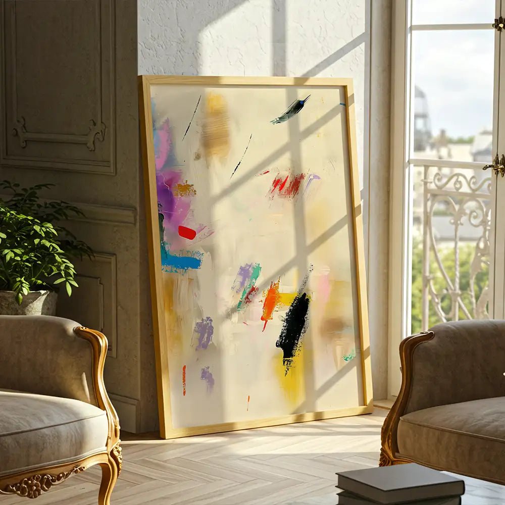 Cuadro abstracto con trazos enérgicos y fondo crema - DekoArte