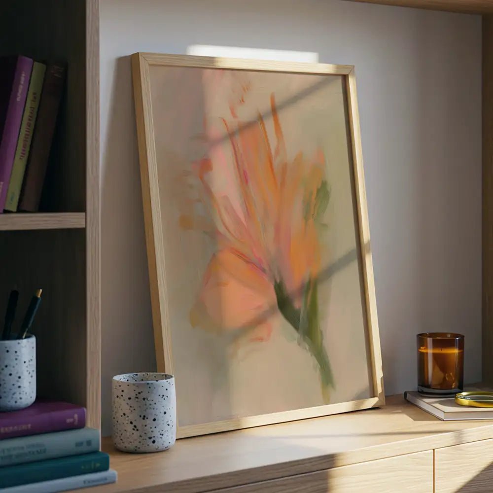 Cuadro abstracto de flores con pincelada cálida - DekoArte