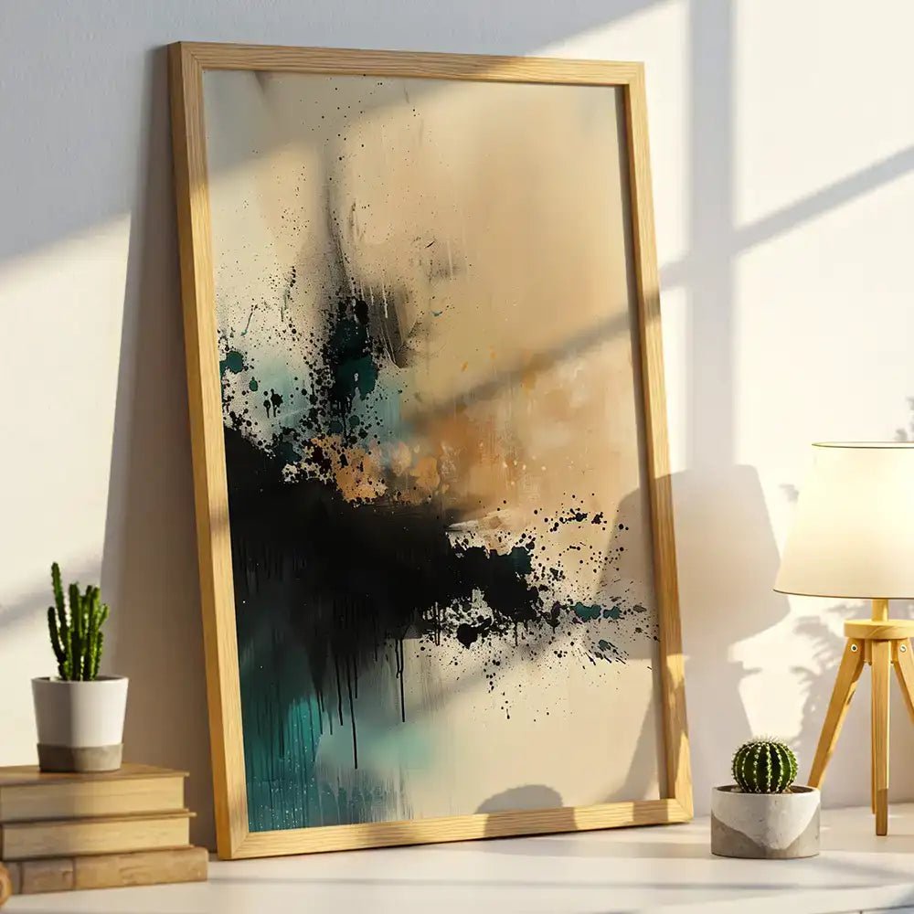 Cuadro abstracto en negro y beige | Profundidad visual elegante - DekoArte