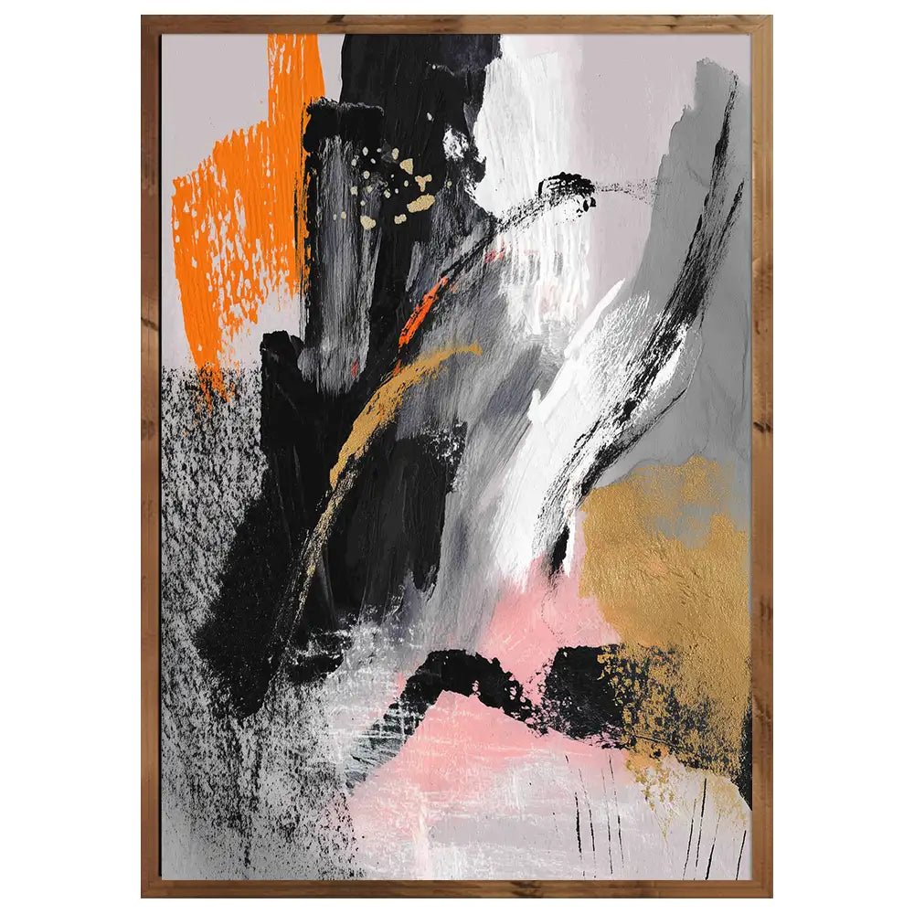 Cuadro abstracto moderno en negro, rosa y dorado - DekoArte