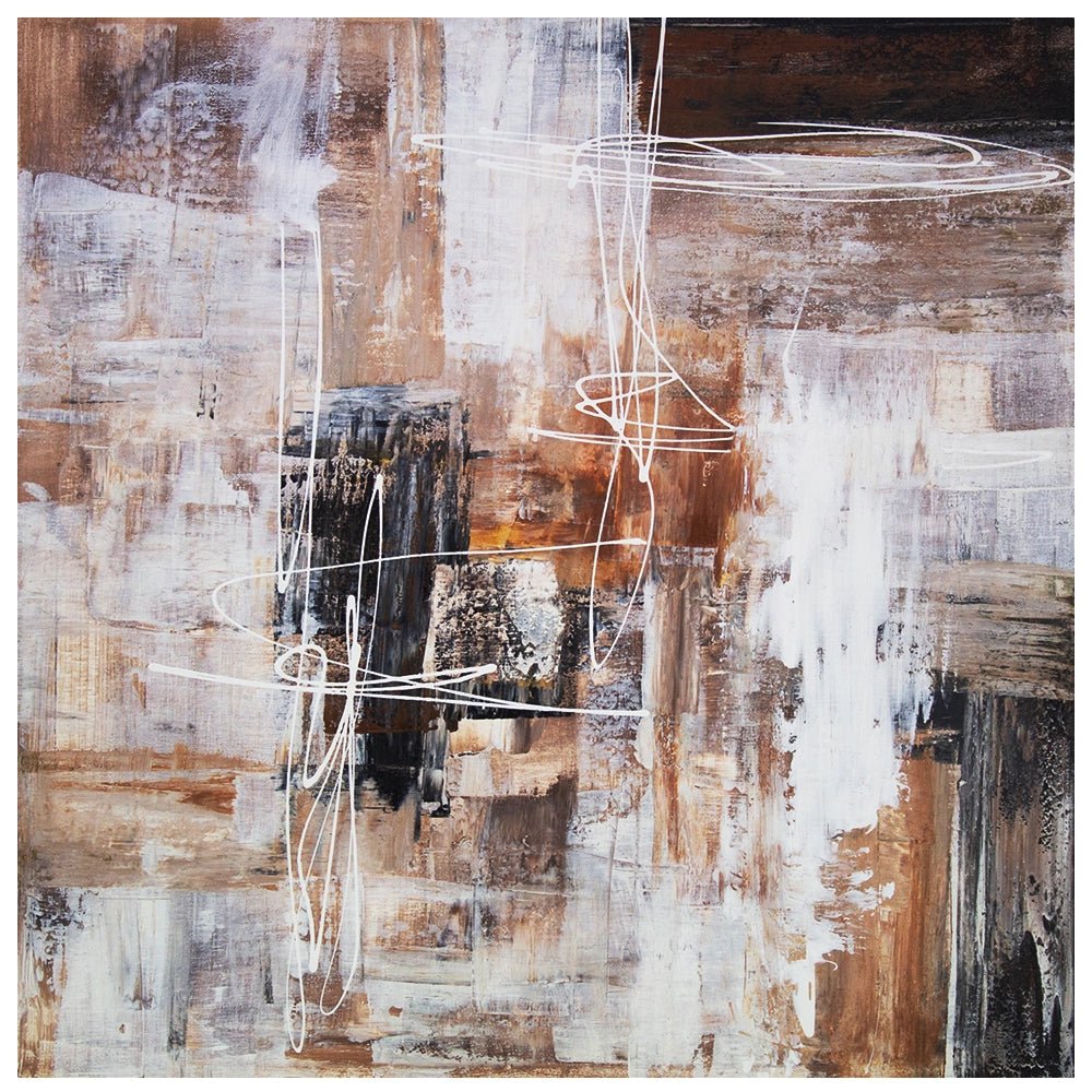 Cuadro abstracto moderno pintado a mano con líneas en blanco - DekoArte