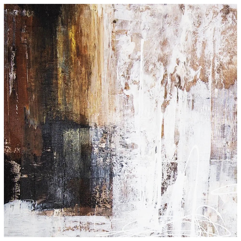 Cuadro abstracto moderno pintado a mano con líneas en blanco - DekoArte