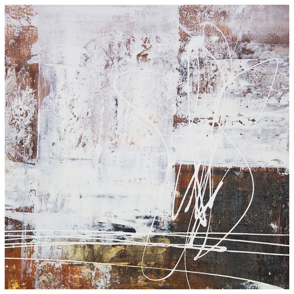 Cuadro abstracto moderno pintado a mano con líneas en blanco - DekoArte