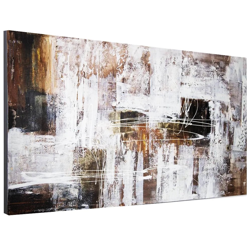 Cuadro abstracto moderno pintado a mano con líneas en blanco - DekoArte