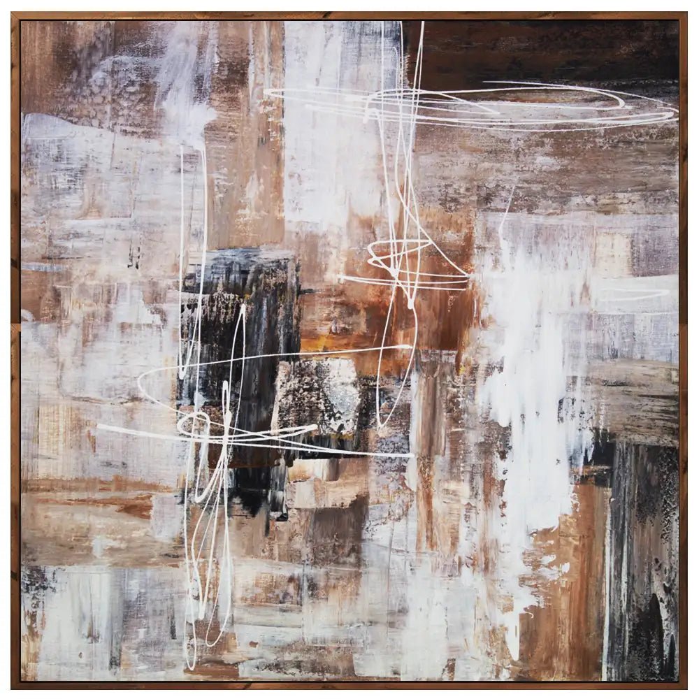 Cuadro abstracto moderno pintado a mano con líneas en blanco - DekoArte