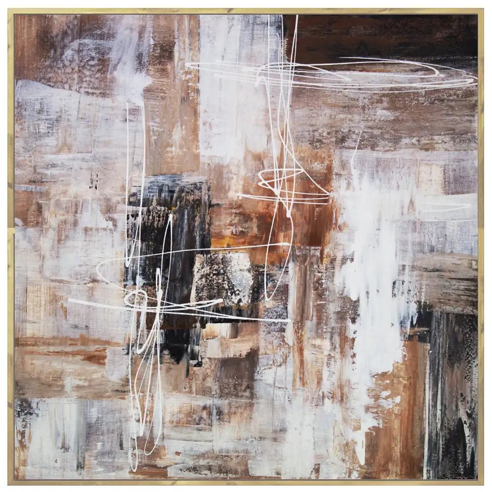 Cuadro abstracto moderno pintado a mano con líneas en blanco - DekoArte