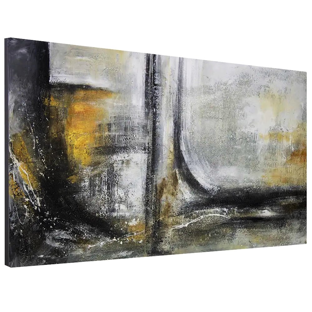 Cuadro abstracto pintado a mano con textura en tonos dorados y gris - DekoArte