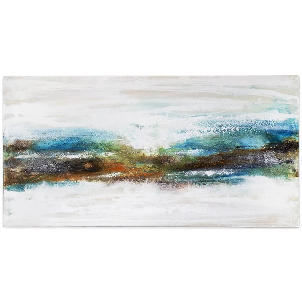 Cuadro abstracto pintado a mano con textura en tonos turquesa - DekoArte