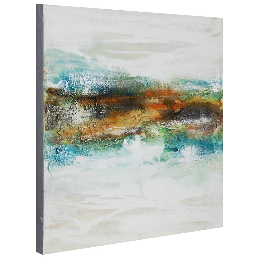 Cuadro abstracto pintado a mano con textura en tonos turquesa - DekoArte