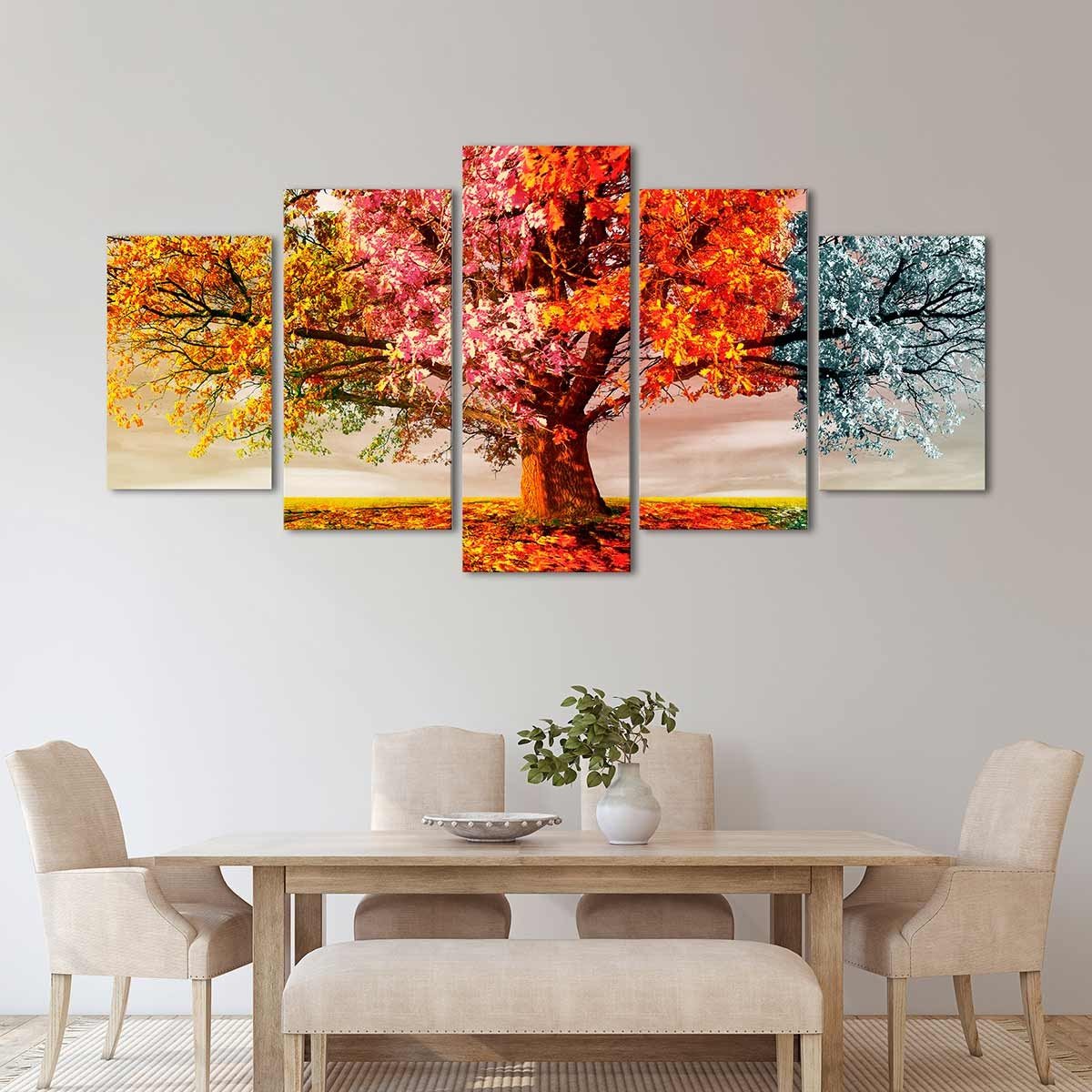 Cuadro Árbol Cuatro Estaciones - Tríptico Decorativo Moderno - DekoArte