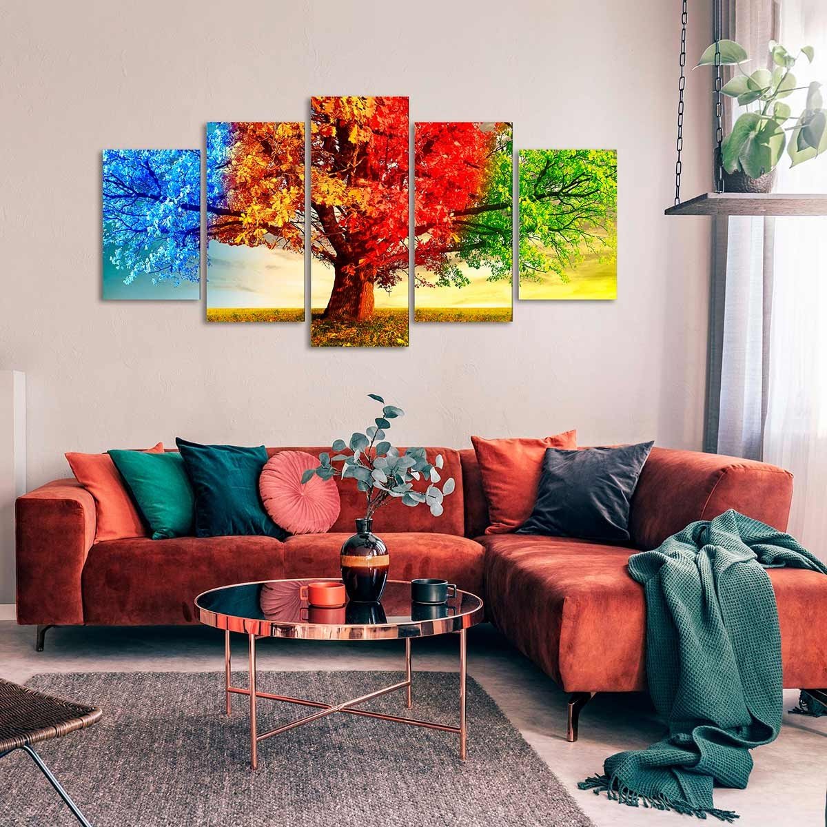 Cuadro Árbol Cuatro Estaciones - Tríptico para Decoración Moderna - DekoArte