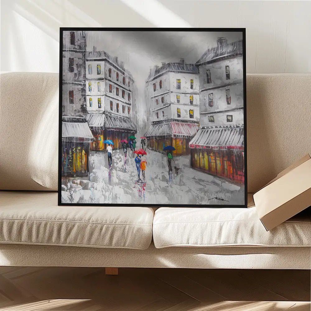 Cuadro con color urbano | Pinturas de ciudad bajo la lluvia - DekoArte