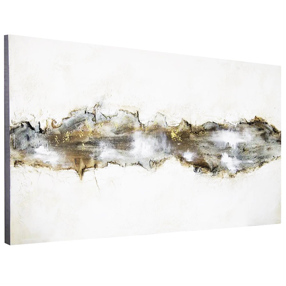 Cuadro con relieve pintado a mano en tonos beige y grafito - DekoArte