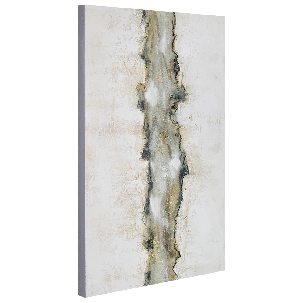 Cuadro con relieve pintado a mano en tonos beige y grafito - DekoArte