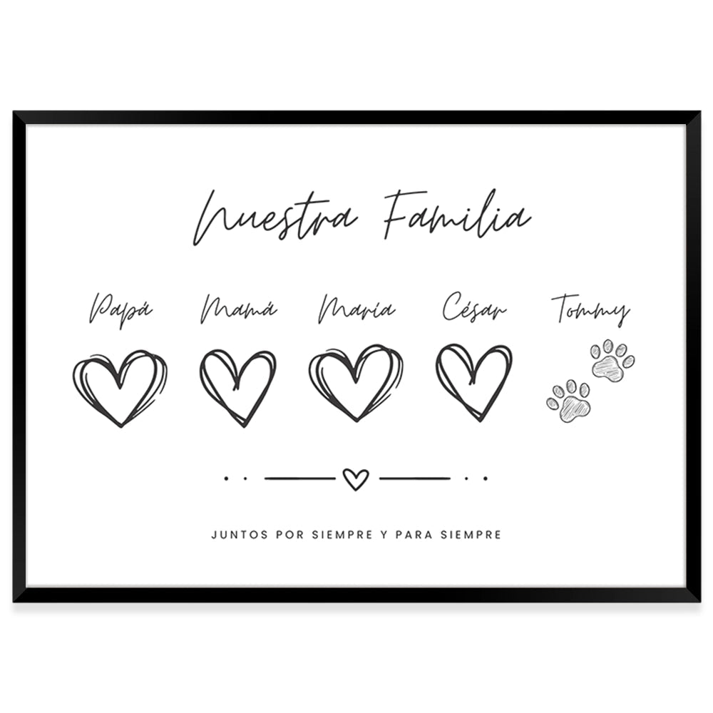 Cuadro de familia personalizado con nombres y mascota - DekoArte