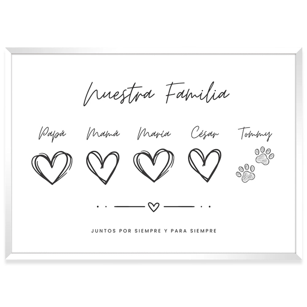Cuadro de familia personalizado con nombres y mascota - DekoArte